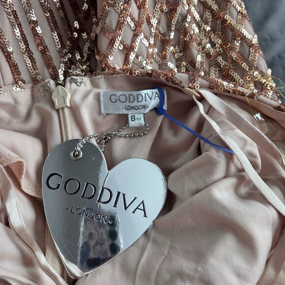 Goddiva Sequin rose gold mini dress small - Picture 2 of 10
